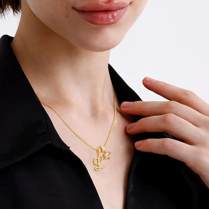 ✨💗 Collar Inicial con Corazón de Cristal Rosa