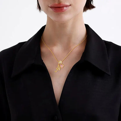 ✨💗 Collar Inicial con Corazón de Cristal Rosa