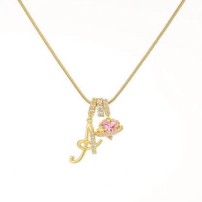 ✨💗 Collar Inicial con Corazón de Cristal Rosa