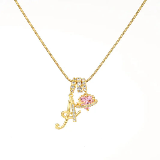 ✨💗 Collar Inicial con Corazón de Cristal Rosa